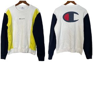 Champion Womens Colorblock Big Logo Pullover Sweatshirt Size L Crewneck Cotton